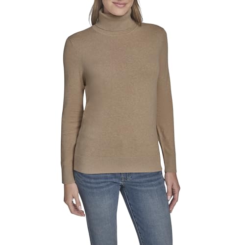 Tommy Hilfiger Leichter Rollkragenpullover aus Baumwolle für Damen, Light Heather Rehkitz, Mittel