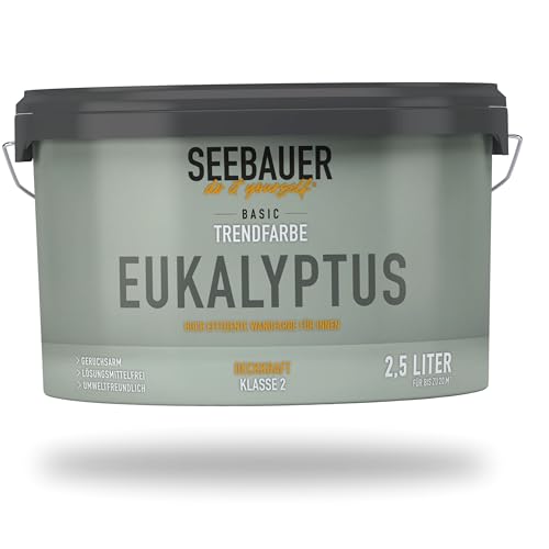 SEEBAUER diy Trendfarbe Hellgrün 2,5L (No. T10 Eukalyptus) für den Innenbereich - Edelmatte Wandfarbe Grün - Hochdeckende Innenfarbe in Profi-Qualität