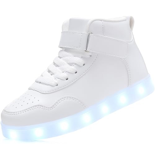 APTESOL Kinder LED Schuhe High-Top Licht Blinkt Sneaker USB Aufladen Shoes für Jungen und Mädchen [Weiß, EU32]