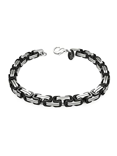 Fly Style Byzantiner Königskette Schwarz+Silber Edelstahl - Königsarmband Armband Herren ionen-plattierte Kette