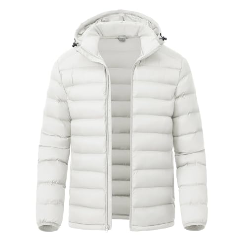 YSENTO Leichte Daunenjacke für Herren, wasserabweisend, isoliert, mit abnehmbarer Kapuze, Weiss/opulenter Garten, Medium