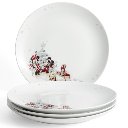 Fyrklövern Disney Winter-Kollektion Speiseteller 27cm 4er-Set aus Porzellan | Micky & Minnie Design – Offiziell lizenziert
