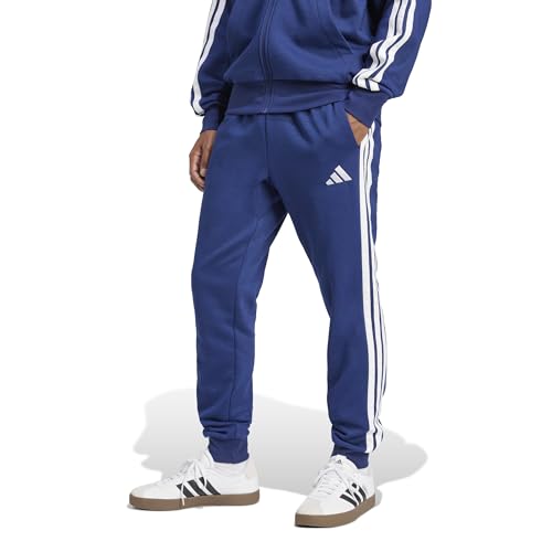 adidas Men's Essential Three Stripes Fleece Pant, Dark Blue/White, M