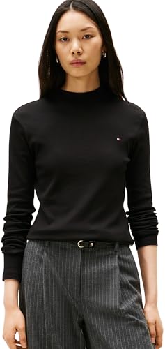 Tommy Hilfiger Damen Langarmshirt Slim Cody Mock-Neck, Schwarz (Black), S