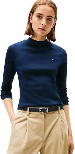 Tommy Hilfiger Damen Langarmshirt Slim Cody Mock-Neck, Blau (Dark Night Navy), L