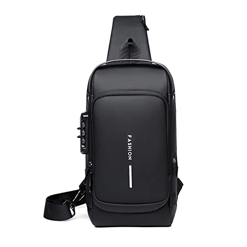 FANDARE 2025 Neue Brusttasche Sling Bag Geschäft Schultertasche mit USB-Ladeanschluss Passwortschutz Crossbody Bag Umhängetasche Wasserdicht für Reisen Wandern mehrere Taschen Sling Daypacks Schwarz