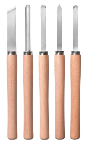 Original Einhell 5-tlg. Drechselbeitelsatz (Drechseleisen-Set für Drechselmaschinen, 5 gängige Drechselbeitel im Set, aus massivem Stahl)