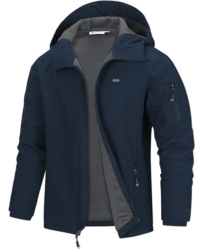 33,000ft Jacke Herren Wasserdichte Atmungsaktiv Softshelljacke - Übergangsjacke Winddichte Regenjacke Wanderjacke mit Kapuze Dunkelblau L