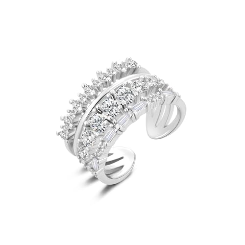4in1 Zirkonia Ringe Sterling Silber 925 Stapelbar Einfacher Verstellbare Offen Chunky Breit Dick Ring Silber Glänzer Blitz Groß Diamant Zirkonia Verlobungs Eheringe Daumen Finger Ringe Damen Frauen