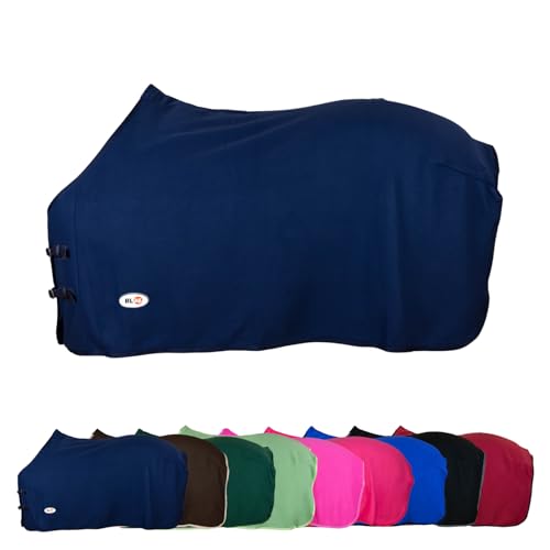 RL24 - Abschwitzdecke Basicline – Pferdedecke mit Schweifkordel, Widerristpolster & Metallverschluss – atmungsaktive Fleecedecke – Pferde Zubehör – Transportdecke in Dunkelblau – 135cm