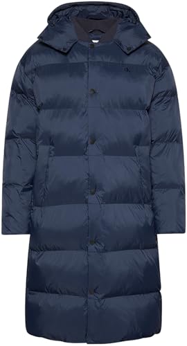 Calvin Klein Herren Daunenmantel Long Length Nylon mit Kapuze, Blau (Dark Sapphire), L