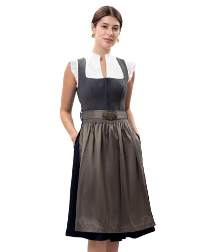 Kelliar Dirndl, Dirndl Damen Trachtenmode Knielang Trachtenkleid Dirndl Lang 65cm Mit Schürze Festliche Kleider für Damen Polyester Schlicht Elegant Dirndlkleider für Oktoberfest, Größe 36