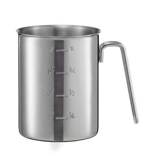 Rösle Messbecher, Hochwertige Messkanne mit Maßzahlen innen und außen, Inhalt 1 L, Edelstahl 18/10, Rundumschüttrand, Drahtgriff, Gastroqualität, Spülmaschinengeeignet, Silberfarben, 24038