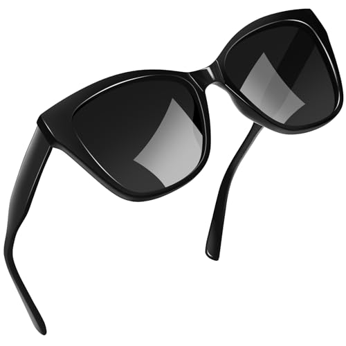 Joopin Acetat Sonnenbrille Damen Cateye Schwarz Modische und Polarisierte 90er Katzenauge Brille Chunky TR90 UV400-Schutz Cosplay Party zum Fahren (Schwarz)
