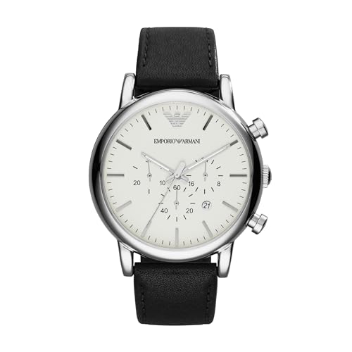 Emporio Armani Watch For Men, Chronograph Movement and 46mm Case Size with Stainless steel, Leather or Silicone strap Off-White und Silberton , 46MM