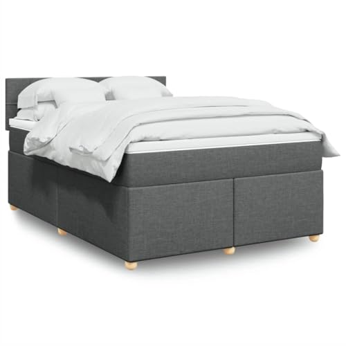 vidaXL Boxspringbett, Doppelbett mit LED Matratze Matratzenauflage, Bettgestell mit Lattenrost Kopfteil, Polsterbett Bett für Schlafzimmer, Dunkelgrau 140x200cm Stoff
