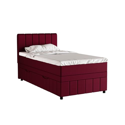 Avalon Boxspringbett 100 x 200 cm Doppelbett mit hochwertiger Bonell-Matratze und Topper, Polsterbett mit Bettkasten, Schlafzimmer, Bequem, Modern, Stilvoll