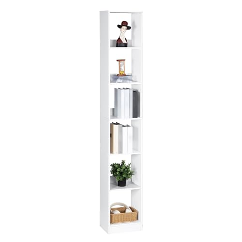 Hzuaneri Bücherregal, 6-Tier Bücherschrank, Würfelregal, Modernes offenes Regal aus Holz, Aufbewahrungsregale und Präsentationsregale für Wohnzimmer, Home Office, Schlafzimmer, Weiß BC09603X