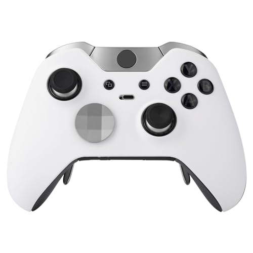 eXtremeRate Front Hülle Case für Xbox One Elite Controller, Custom Vorder Gehäuse & Thumbsticks Accent-Ring, DIY-Ersatz Abdeckung Set für Xbox One Elite Controller Model 1698(Schnee Weiß)