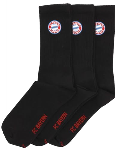 FC Bayern München Crew Socks Socken 3er Pack (DE/NL/SE/PL, Numerisch, 43, 46, Regular, Regular, schwarz)