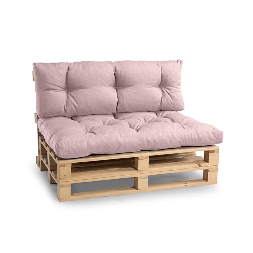 Gutekissen Palettenkissen, Gartensofakissen, Gesteppte Kissen gefüllt mit granuliertem Poulirette-Schaum, viele Farben und Größen PPI (Sitzkissen 120x80, gesteppt Hellrosa)