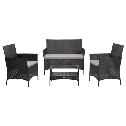 SVITA Brooklyn Gartenmöbel Poly Rattan Sitzgruppe Essgruppe Set Sofa-Garnitur Lounge Schwarz