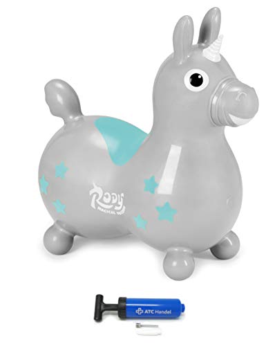 Einhorn Rody + Pumpe von ATC, Sprungpferd Cavallo Ledraplastic Gymnic (grau)