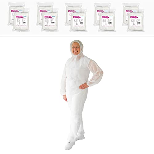 ARNOMED 10x Schutzanzug Einweg XL, Einwegoverall, Einweganzug, Einweg Maleranzug & Lackieranzug, Staubschutzanzug, Maleroverall & Asbest Glaswolle Schutzanzug, Einmalanzug Weiß