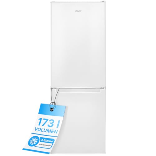 Bomann® Kühlschrank mit Gefrierfach 143cm hoch | Kühl Gefrierkombination 173L mit 3 Ablagen & 3 Schubladen | Türanschlag wechselbar | leise Kühlgefrierkombi 40db | Kühlschrank | KG 7331 weiß
