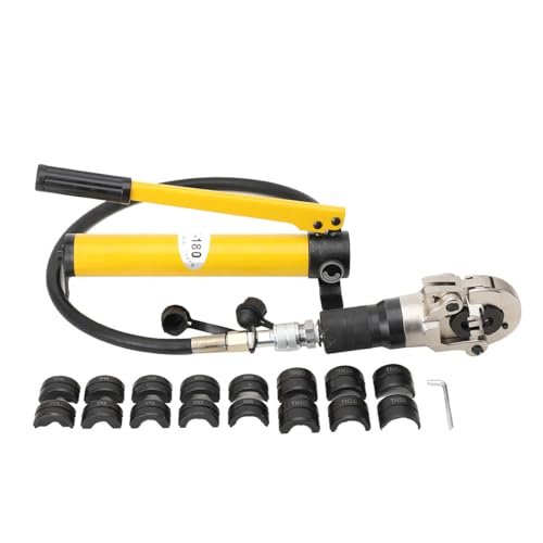 Lfhelper 6T Hydraulische Presszange V-Kontur und TH-Kontur Rohrpresszange V12-28mm TH16-32mm Hydraulik Crimpzange Presswerkzeug mit 360° Schwenkkopf und 9 Dies für Kupferrohr Aluminiumrohr PEX-Rohr
