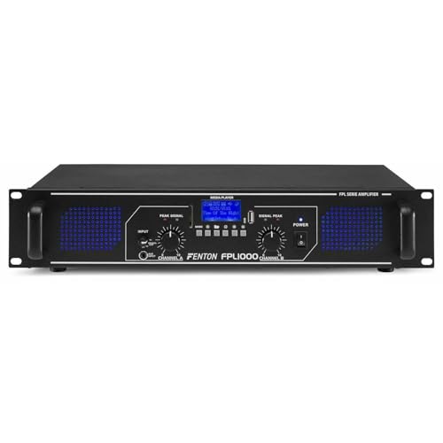 Fenton FPL1000 PA Verstärker 1000 Watt, 3 Kanal Endstufe, Digitalverstärker mit Bluetooth, AUX, USB, MP3-Player, Mehrkanal Leistungsverstärker, Amplifier, Schwarz