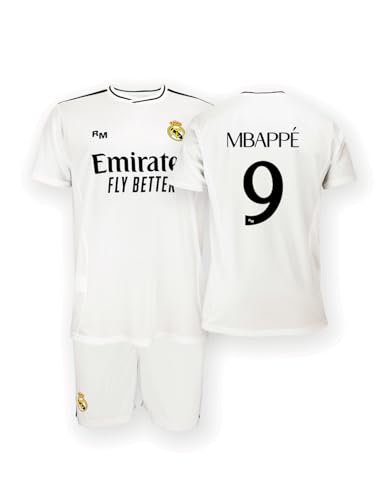 Real Madrid Home Kit Trikot und Shorts Saison 24/25, Mbappé, 10 Years, Replik Shirt Mit Offizieller Lizenz