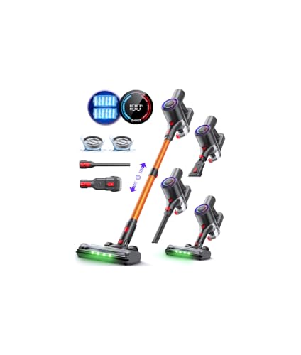 Zynet DP2 Akku Staubsauger Mit Dual-Akku, 45KPa/60Min/500W, LED-Display, Teleskopstange, Standfähig, GreenEye Licht, Staubsauger Kabellos Ideal Für Tierhaare/Teppiche/Hartböden