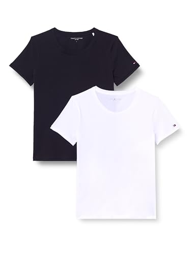 Tommy Hilfiger Damen 2er Pack T-Shirts Kurzarm mit Rundhalsausschnitt, Mehrfarbig (White/Black), M