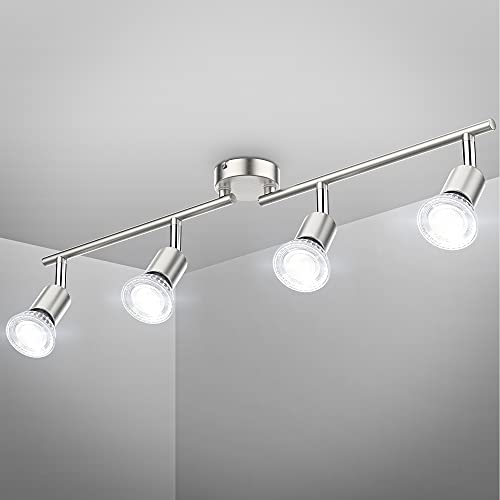 B.K.Licht - LED Deckenlampe schwenkbar, neutralweiße Lichtfarbe, je 5 Watt, 400 Lumen, Deckenleuchte, LED Lampe, Wohnzimmerlampe, Schlafzimmerlampe, Küchenlampe, 60,5x10,5 cm, Matt-Nickel