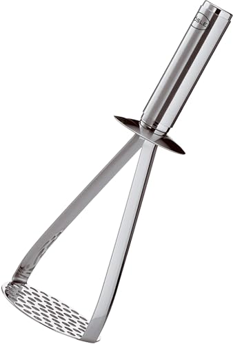 RÖSLE Kartoffelstampfer, Hochwertiger Stampfer für Kartoffeln und Knollen-Gemüse, Edelstahl 18/10, hochglänzend / matt, Spülmaschinengeeignet, Grau