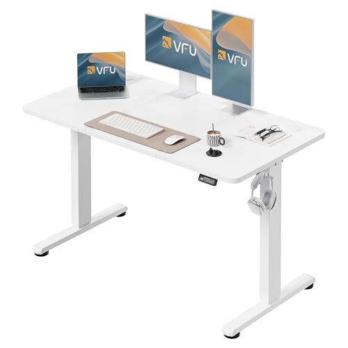 VFU Höhenverstellbarer Schreibtisch 120 x 60 cm, Schreibtisch Höhenverstellbar Elektrisch mit Memory Funktion, Stehpult, Verstellbarer Tisch, Computertisch für Büro, Standing Desk, Weiß
