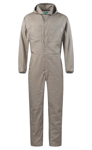 Yukirtiq Herren Arbeitsoveralls Rallye-Kombination Baumwolle Arbeitskleidung Arbeits-Overall Frontreißverschluss Arbeitskombi Langarm Arbeitsanzug Overalls, Khaki, XL