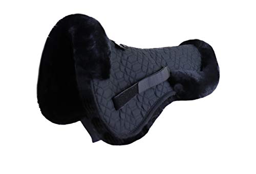 Engel Reitsport | SAKIS2-L-SCH-SCH | Sattelkissen mit echtem Merino Lammfell | mit Fellrand vorne und hinten | Steppstoff schwarz Fell schwarz Grösse L