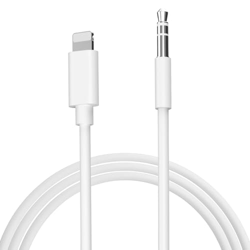 Loydia Aux Kabel für iPhone, Lightning auf 3,5 mm Stereo Audio Jack Kabel - Auto Audiokabel für iPhone SE/14/13/12/11 für den Anschluss an Externe Lautsprecher, Autoradio, Kopfhörer (Weiß, 1m)