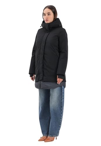 BOMBOOGIE Lange Daunenjacke aus Biomaterial für Damen, Schwarz, Schwarz , 36