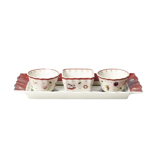 Villeroy & Boch - Toy's Delight Dip Set 4 Teilig, Servierplatte mit Schälchen, Dipschälchen Set Weihnachten, Tischdekoration Toys, Serviertablett, Schalen, Weihnachtsgeschirr, Premium Porzellan