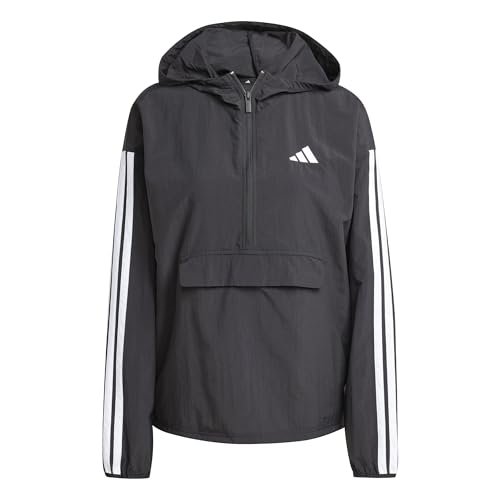 adidas Women's ESSENTIALS 3-STRIPES LIFESTYLE WOVEN WINDBREAKER, black/white, S