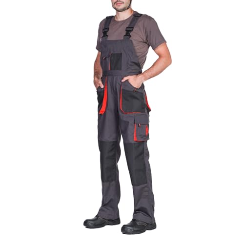 MAZALAT work wear Arbeitshosen männer, Arbeitslatzhose Herren mit Kniepolstertaschen, Größen S-XXXL, Latzhose Herren, Arbeitshose Latzhose arbeits Latzhose Qualitat Schwarz/Orange 64