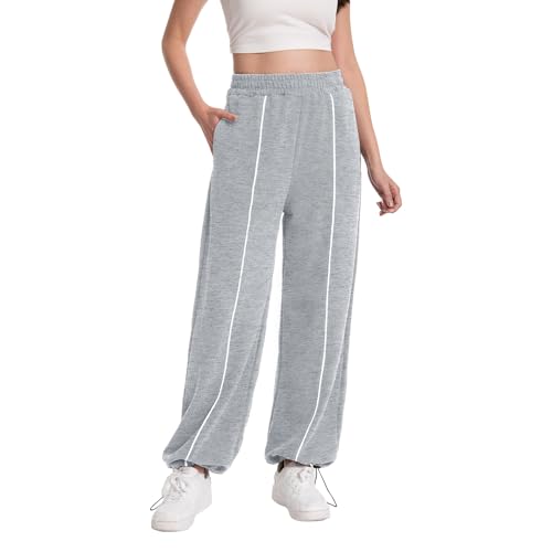EBANKU Jogginghose Damen Verstellbare Bündchen Trainingshose mit Taschen, Jogginghose Damen Baggy für Casual Gym Yoga