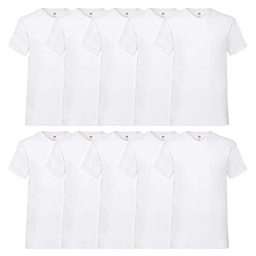 Fruit of The Loom Valueweight Herren-T-Shirt, V-Ausschnitt, 10 Stück Gr. XL, weiß
