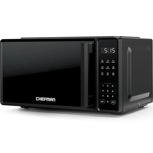 Chefman Mikrowellenherd, 20 l, 700 Watt mit 10 Leistungsstufen, 3 Kochvoreinstellungen mit One-Touch-Express-Koch, Kindersicherung und Stummschalttaste – Schwarz