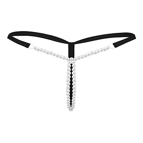2025 Sexy Frauen Pearl G String und Tangas Solide Unterwäsche mit niedriger Taille Damen Unterwäsche Pack (Black, One Size)