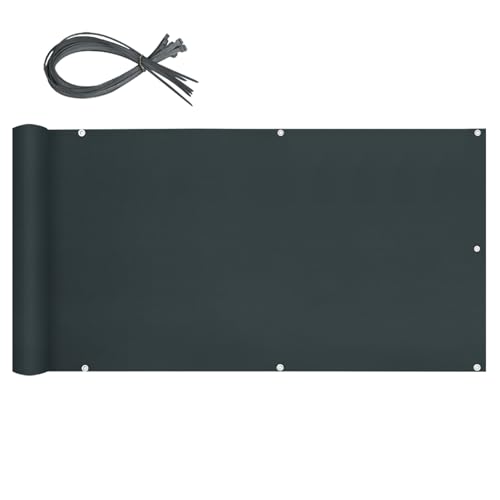 Sekey Balkon Sichtschutz Balkonabdeckung 90x500cm, Balkonsichtschutz Balkonverkleidung Oxford mit Nylon Kabelbinder, Blickdicht Wasserdicht Windschutz, Anthrazit