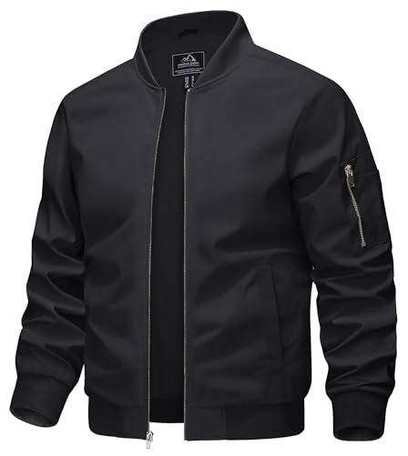 KEFITEVD Übergangsjacke Herren Frühling Sommer Männer Blouson Jacke mit Reißverschluss Taschen College Jacke Leichte Herrenjacke Schwarz L